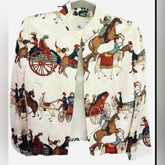 Vintage Doncaster Silk Equestrian Print Statement Elegant Classy Blazer - Picture 2 of 8